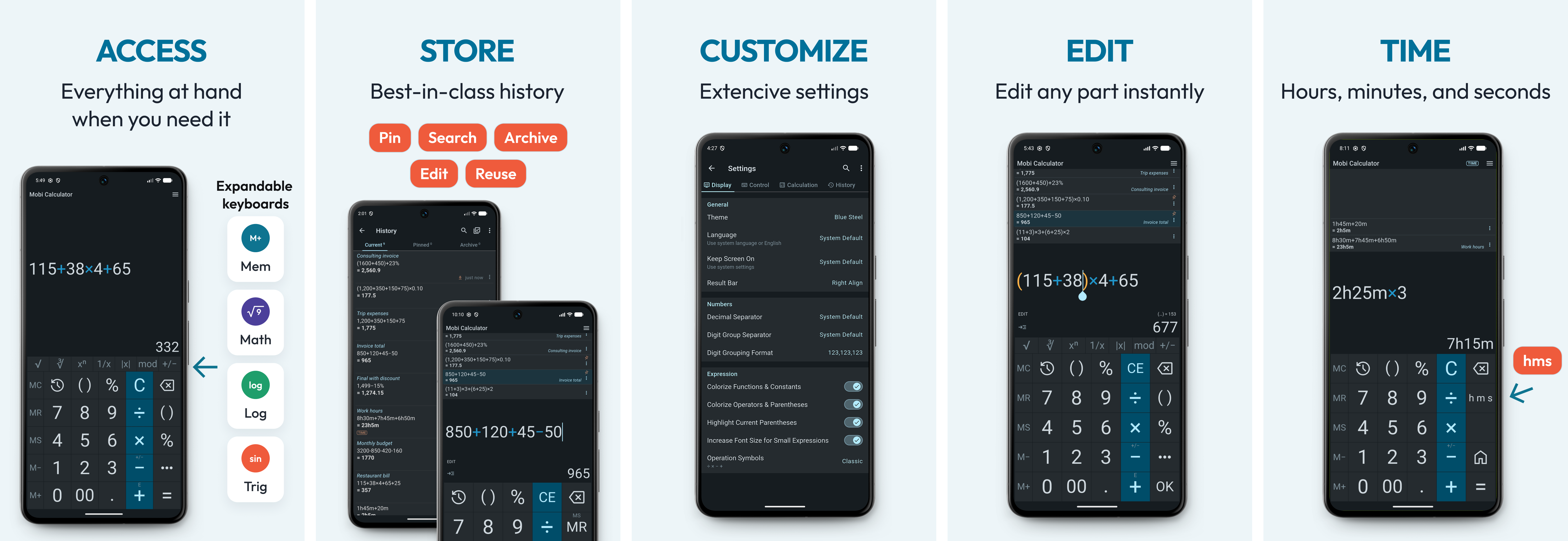 Mobi Calculator displayed on several mobile devices
